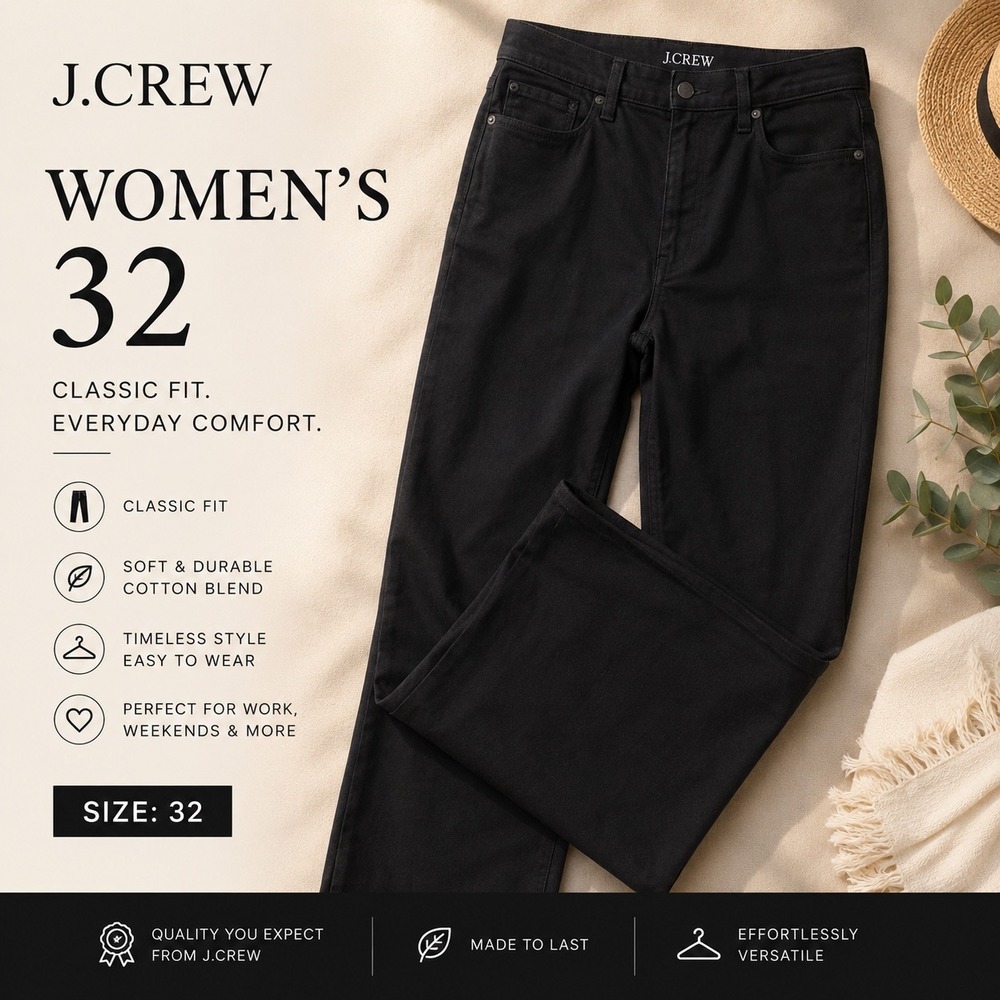 J.Crew Womens 32 Semi-Stretch High Rise Slim-Wide Jeans Black Cotton Blend BB015